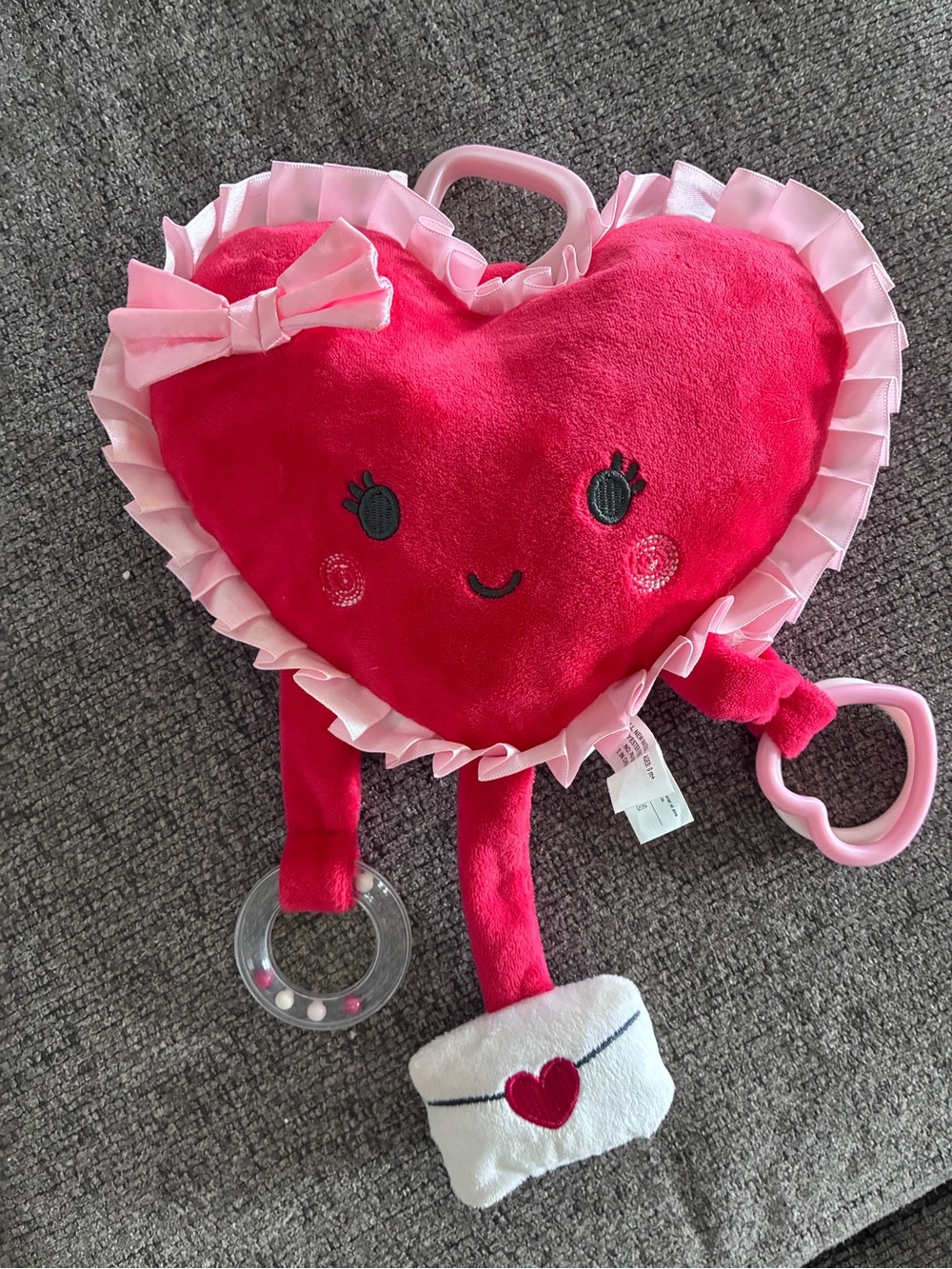 Source Unknown Hot Pink Heart Plush Rattle with Bow and Teether